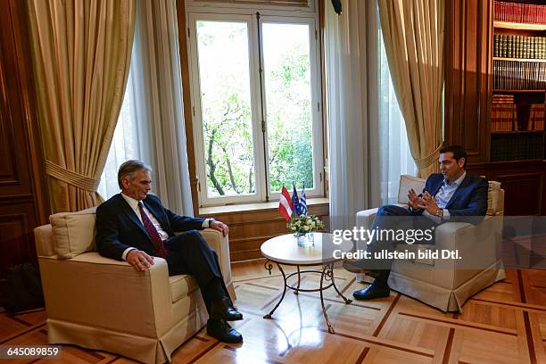 Greek Prime Minister Alexis Tsipras received the Austrian Chancellor Werner Faymann, at Maximos Mansion, in Athens on Wednesday, June 17, 2015. It...