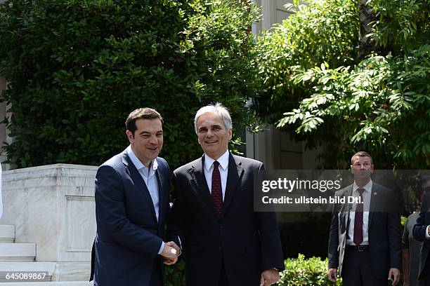 Greek Prime Minister Alexis Tsipras received the Austrian Chancellor Werner Faymann, at Maximos Mansion, in Athens on Wednesday, June 17, 2015. It...