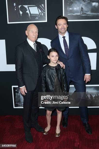 Patrick Stewart, Dafne Keen and Hugh Jackman attends the New York screening of "Logan" at the Rose Theater, Jazz at Lincoln Center on February 24,...