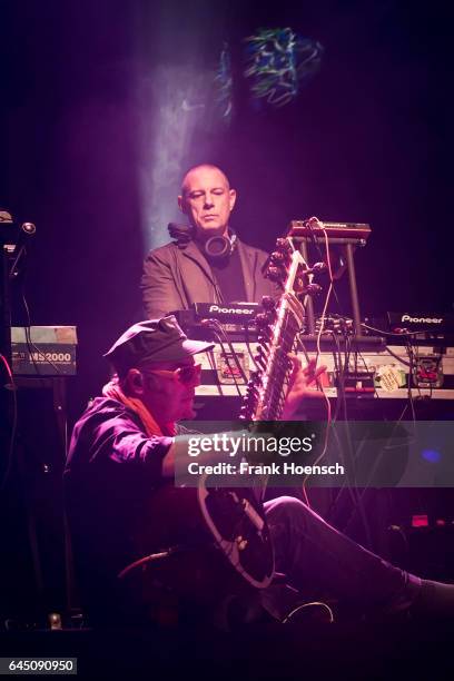 Rob Myers and Eric Hilton of the American band Thievery Corporation perform live during a concert at the Astra on February 24, 2017 in Berlin,...