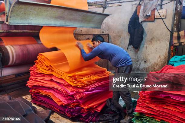 india, rajasthan, sari factory - textielfabriek stockfoto's en -beelden