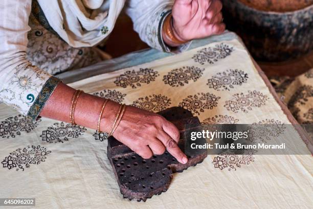 india, rajasthan, balotra, block printing textile - printing block stock pictures, royalty-free photos & images