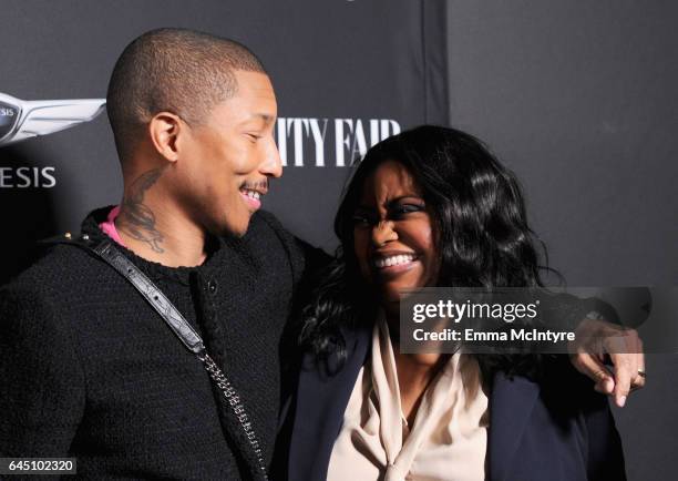 Producer Pharrell Williams and actor Octavia Spencer attend Vanity Fair and Genesis Celebrate "Hidden Figures" on February 24, 2017 in Los Angeles,...