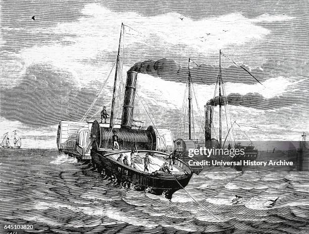 The Goliath and the Widgeon laying the first submarine cable between dover and Calais, 1850.