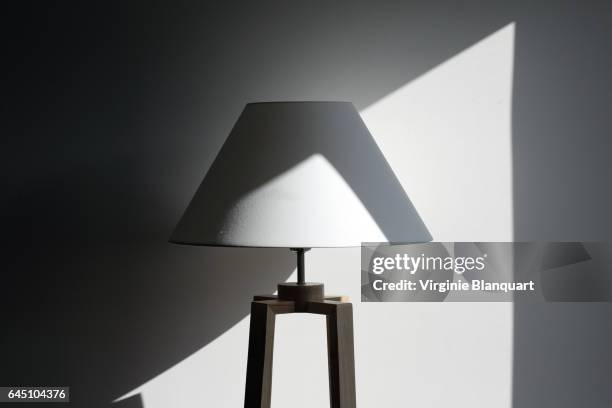 white lamp in front of a white wall in the sunlight and shadow - fitting stockfoto's en -beelden