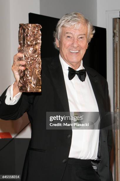 Director Paul Verhoeven poses with his award at the Cesar Film Awards 2016 at Salle Pleyel on February 24, 2017 in Paris, France.