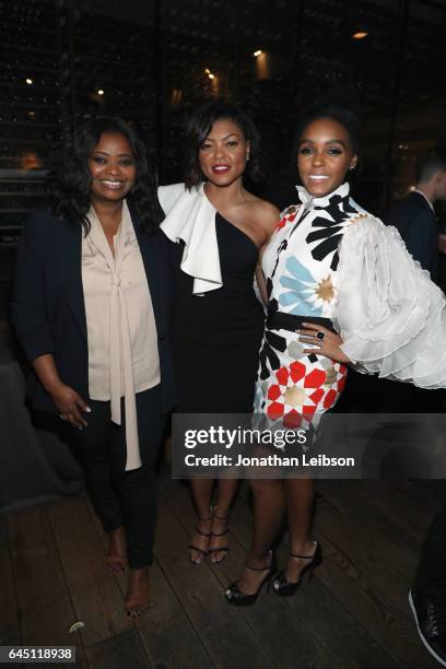 Actors Octavia Spencer and Taraji P. Henson and Janelle Monae attend Vanity Fair and Genesis Celebrate "Hidden Figures" on February 24, 2017 in Los...