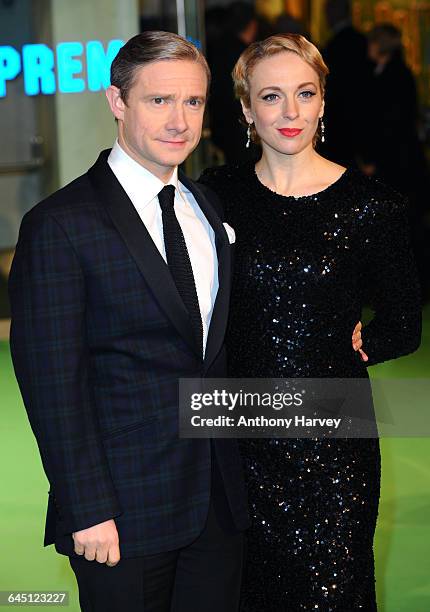 Martin Freeman and Amanda Abbington attend the Royal Film Performance of The Hobbit: An Unexpected Journey on December 12, 2012 at Odeon Leicester...