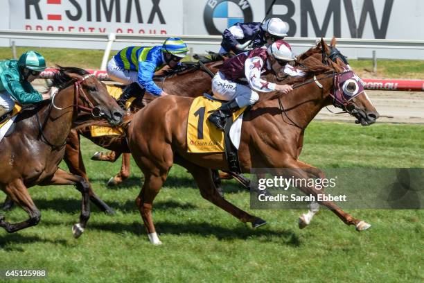 Stratum Star ridden by Mark Zahra wins the Crown Lager Peter Young Stakes at Caulfield Racecourse on February 25, 2017 in Caulfield, Australia.