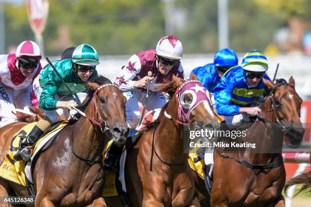 Stratum Star ridden by Mark Zahra wins the Crown Lager Peter Young Stakes at Caulfield Racecourse on February 25, 2017 in Caulfield, Australia.