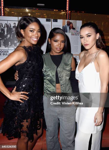 Actor Gabrielle Union, Ryan Destiny and Chelsea Stone attend the tenth annual Women in Film Pre-Oscar Cocktail Party presented by Max Mara and BMW at...