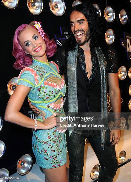 Katy Perry and Russell Brand attend the 2011 MTV Video Music Awards at the Nokia Theatre LA. Live on August 28, 2011 in Los Angeles, CA.
