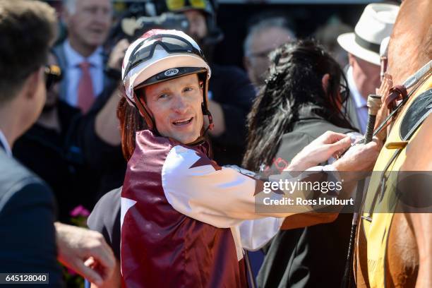 Mark Zahra after winning the Crown Lager Peter Young Stakes at Caulfield Racecourse on February 25, 2017 in Caulfield, Australia.