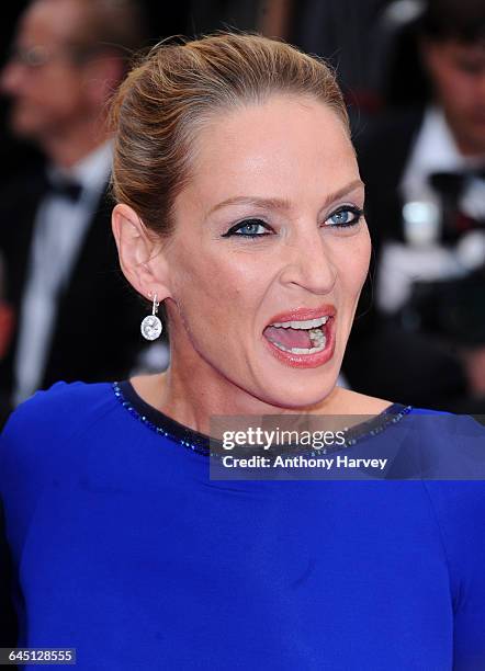 Actress Uma Thurman attends the 'Les Bien-Aimes' Premiere and Closing Ceremony at the Palais des Festivals during the 64th Cannes Film Festival on...