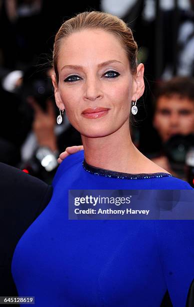 Actress Uma Thurman attends the 'Les Bien-Aimes' Premiere and Closing Ceremony at the Palais des Festivals during the 64th Cannes Film Festival on...