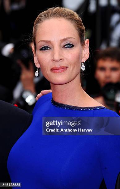 Actress Uma Thurman attends the 'Les Bien-Aimes' Premiere and Closing Ceremony at the Palais des Festivals during the 64th Cannes Film Festival on...