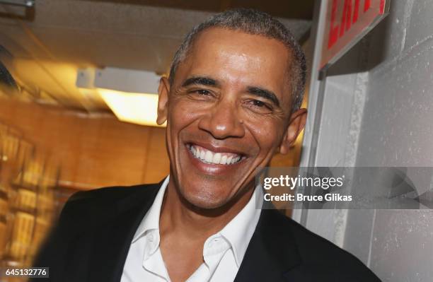 The 44th President of The United States Barak Obama, poses backstage at The Roundabout Theatre Company's production of "Arthur Miller's The Price" on...