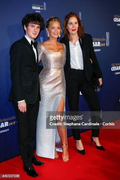 Vincent Lacoste, Virginie Efira and Justine Triet arrive at the Cesar Film Awards 2017 ceremony at Salle Pleyel on February 24, 2017 in Paris, France.