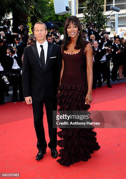 Model Naomi Campbell and Vladimir Doronin attend 'The Beaver' Premiere at the Palais des Festivals during the 64th Cannes Film Festival on May 17,...