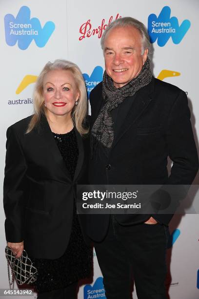 Jacki Weaver and guest attend the Screen Australia and Australians In Film reception for Australian Oscar Nominees at Four Seasons Hotel Los Angeles...