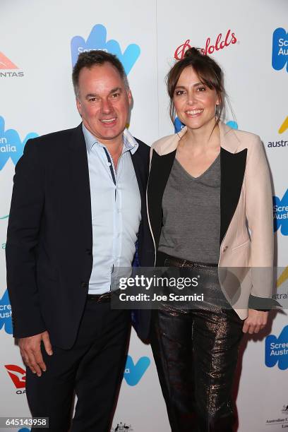 Graeme Mason and Alethea Jones attend the Screen Australia and Australians In Film reception for Australian Oscar Nominees at Four Seasons Hotel Los...