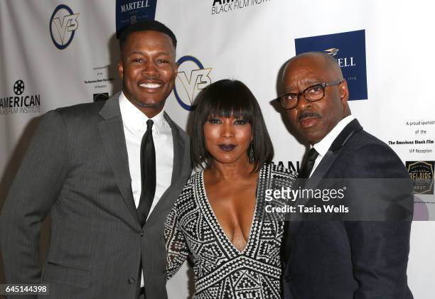 Actors Flex Washington, Angela Bassett and Courtney B. Vance attend the 2017 Pre-Oscar Gala for the American Black Film aInstitute at Preston's on...