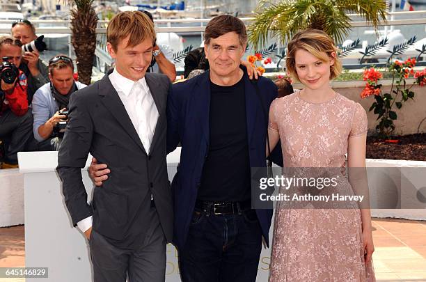 Actor Henry Hopper, Director Gus Van Sant and Mia Wasikowska attend the 'Restless' Photocall at the Palais des Festivals during the 64th Cannes Film...