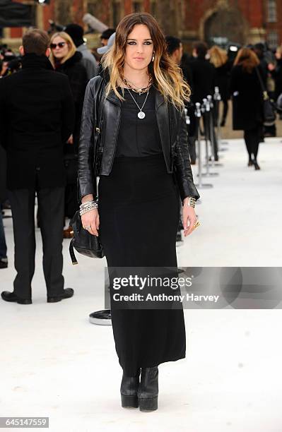 Jess Mills attends the Burberry Autumn Winter 2012 Womenswear Front Row during London Fashion Week at Kensington Gardens on February 20, 2012 in...