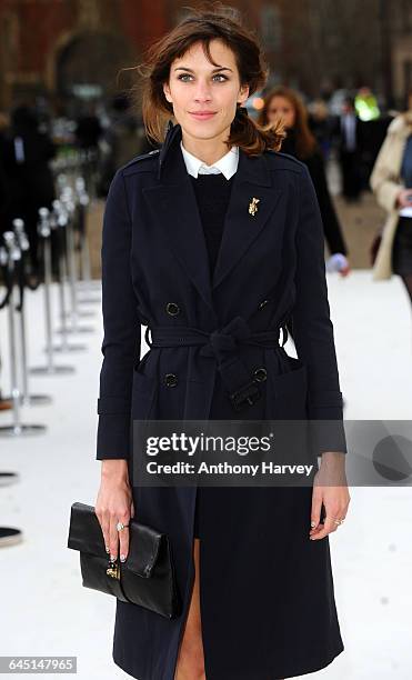 Alexa Chung attends the Burberry Autumn Winter 2012 Womenswear Front Row during London Fashion Week at Kensington Gardens on February 20, 2012 in...