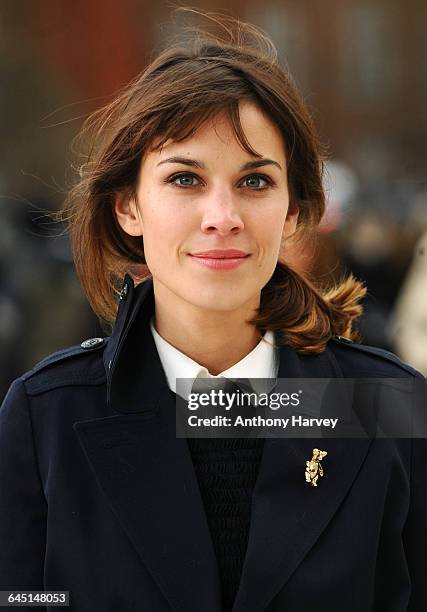 Alexa Chung attends the Burberry Autumn Winter 2012 Womenswear Front Row during London Fashion Week at Kensington Gardens on February 20, 2012 in...