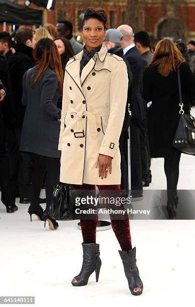 Denise Lewis attends the Burberry Autumn Winter 2012 Womenswear Front Row during London Fashion Week at Kensington Gardens on February 20, 2012 in...