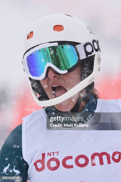 Zanna Farrell of Australia looks dejected in women's slalom alpine skiing on the day eight of the 2017 Sapporo Asian Winter Games at Sapporo Teine on...
