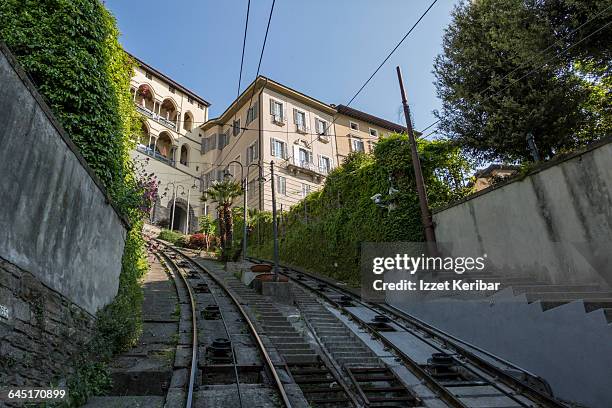 funicular to  citta alta old town, bergamo, italy - bergamo alta stock pictures, royalty-free photos & images