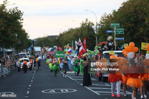 The Pride Parade makes its way down Ponsonby Road on February 25, 2017 in Auckland, New Zealand. The Auckland Pride Parade is part of the annual...