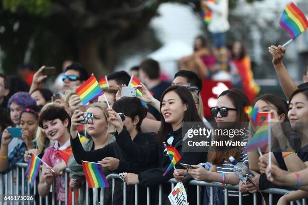 The Pride Parade makes its way down Ponsonby Road on February 25, 2017 in Auckland, New Zealand. The Auckland Pride Parade is part of the annual...