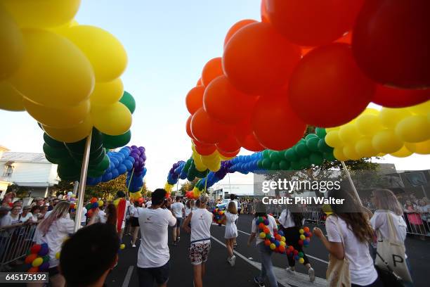 The Pride Parade makes its way down Ponsonby Road on February 25, 2017 in Auckland, New Zealand. The Auckland Pride Parade is part of the annual...