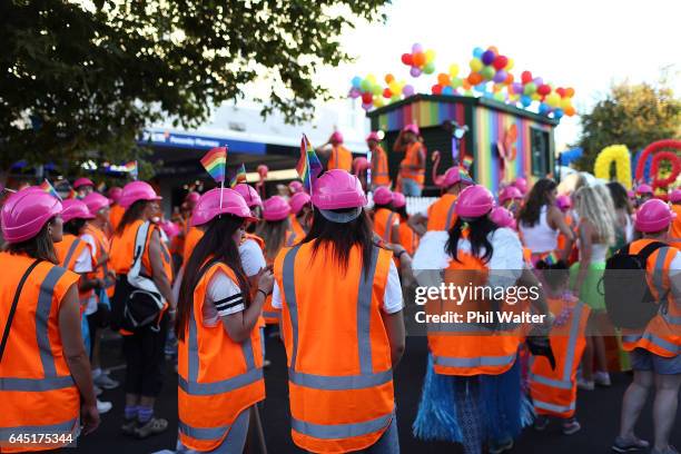 The Pride Parade makes its way down Ponsonby Road on February 25, 2017 in Auckland, New Zealand. The Auckland Pride Parade is part of the annual...