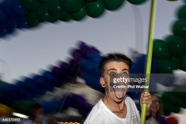 The Pride Parade makes its way down Ponsonby Road on February 25, 2017 in Auckland, New Zealand. The Auckland Pride Parade is part of the annual...