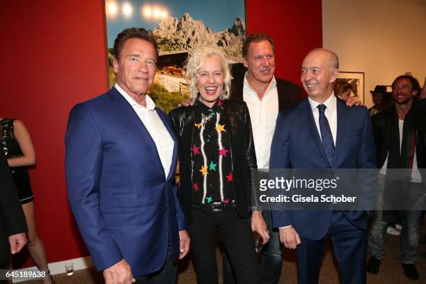 Photographer Ellen von Unwerth and Arnold Schwarzenegger , Ralf Moeller and Benedikt Taschen during the opening night of Ellen von Unwerth's photo...