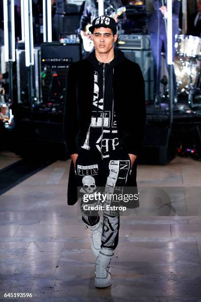 Model walks the runway at the Philipp Plein show during the New York Fashion Week February 2017 collections on February 13, 2017 in New York City.