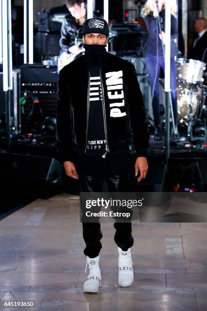 Model walks the runway at the Philipp Plein show during the New York Fashion Week February 2017 collections on February 13, 2017 in New York City.