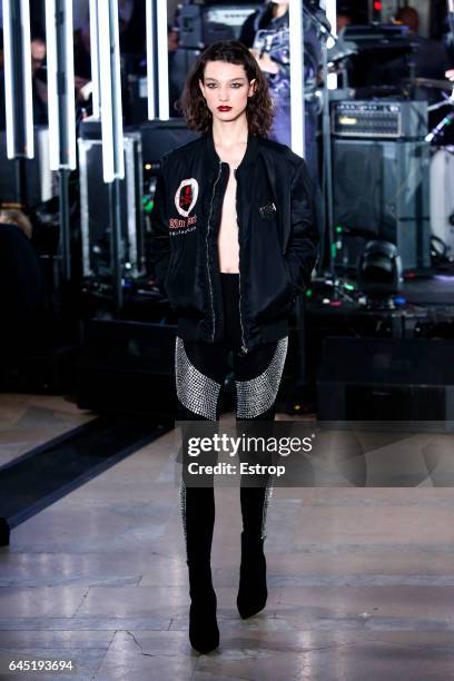 Model walks the runway at the Philipp Plein show during the New York Fashion Week February 2017 collections on February 13, 2017 in New York City.