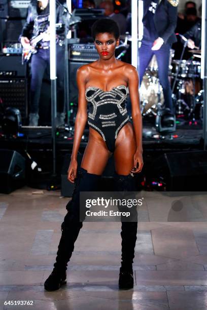 Model walks the runway at the Philipp Plein show during the New York Fashion Week February 2017 collections on February 13, 2017 in New York City.