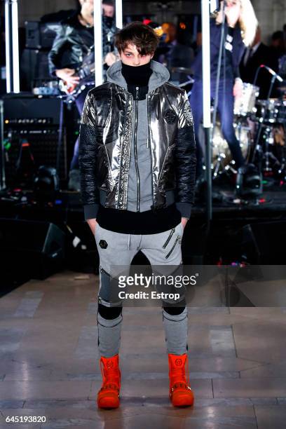 Model walks the runway at the Philipp Plein show during the New York Fashion Week February 2017 collections on February 13, 2017 in New York City.