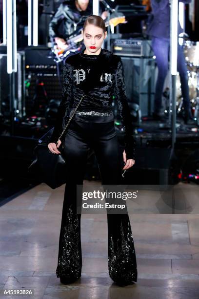 Model walks the runway at the Philipp Plein show during the New York Fashion Week February 2017 collections on February 13, 2017 in New York City.