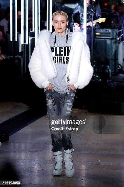 Model walks the runway at the Philipp Plein show during the New York Fashion Week February 2017 collections on February 13, 2017 in New York City.