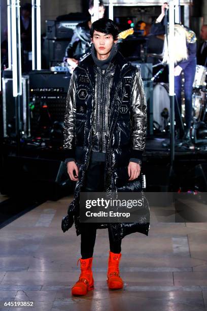 Model walks the runway at the Philipp Plein show during the New York Fashion Week February 2017 collections on February 13, 2017 in New York City.