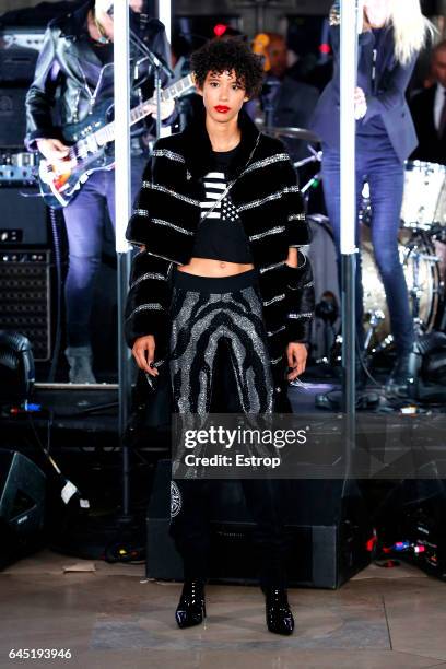 Model walks the runway at the Philipp Plein show during the New York Fashion Week February 2017 collections on February 13, 2017 in New York City.