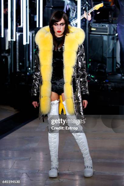 Model walks the runway at the Philipp Plein show during the New York Fashion Week February 2017 collections on February 13, 2017 in New York City.