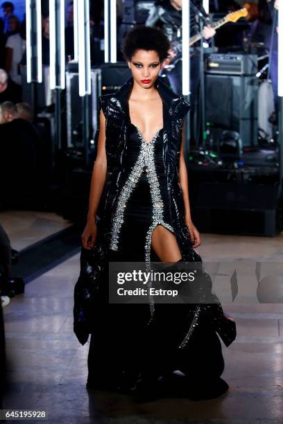 Model walks the runway at the Philipp Plein show during the New York Fashion Week February 2017 collections on February 13, 2017 in New York City.